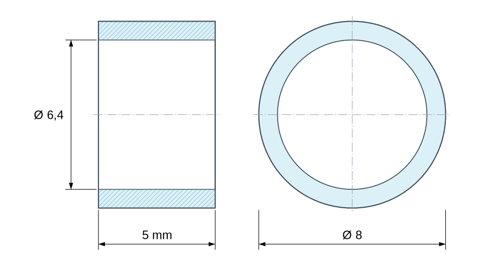 Disegno quotato Distanziatore liscio in acciaio inossidabile Ø6,4x8mm per vite M6