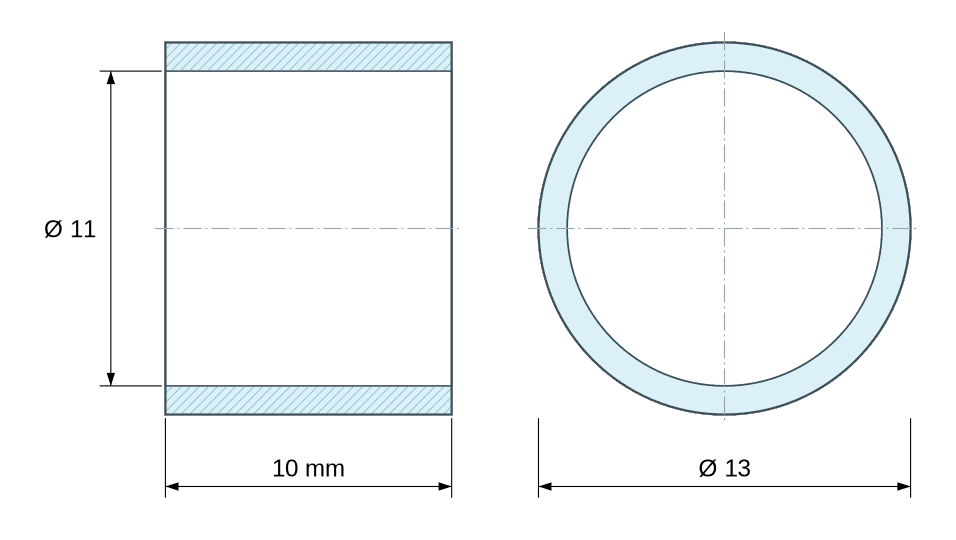 Disegno quotato Distanziatore liscio in acciaio inossidabile Ø11x13mm per vite M10