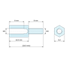 Disegno quotato 10,5 mm / 8 mm, Distanziatore esagonale filettato maschio/femmina acciaio nichelato M3 - chiave da 5,5 mm
