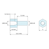 Disegno quotato 4,9 mm / 7,2 mm, Distanziatore esagonale filettato maschio/femmina acciaio nichelato UNC4-40 - chiave da 5 mm