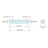 Disegno quotato 41,3 mm / 4,8 mm, Distanziatore esagonale filettato maschio/femmina acciaio nichelato UNC4-40 - chiave da 6,35 mm