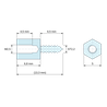 Disegno quotato 6,8 mm / 6,5 mm, Distanziatore esagonale filettato autofilettante acciaio zincato M2,5 / ST2,2 - chiave da 5 mm