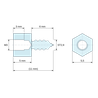 Disegno quotato 5 mm / 6 mm, Distanziatore esagonale filettato autofilettante acciaio zincato M3 / ST2,9 - chiave da 5,5 mm