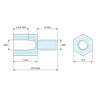 Disegno quotato 7 mm / 6 mm, Distanziatore esagonale filettato maschio/femmina acciaio zincato giallo al piombo M3 - chiave da 5,5 mm