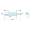 Disegno quotato 18 mm / 6 mm, Distanziatore esagonale filettato maschio/femmina acciaio zincato M2 - chiave da 4 mm