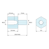 Disegno quotato 5,6 mm / 5 mm, Distanziatore esagonale filettato maschio/femmina acciaio zincato M2,5 - chiave da 5,5 mm