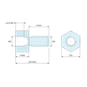 Disegno quotato 4 mm / 6 mm, Distanziatore esagonale filettato maschio/femmina acciaio zincato blu M3 - chiave da 5,5 mm