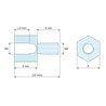 Disegno quotato 6 mm / 6 mm, Distanziatore esagonale filettato maschio/femmina acciaio zincato M3 - chiave da 6 mm