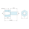 Disegno quotato 7 mm / 8 mm, Distanziatore esagonale filettato maschio/femmina acciaio zincato blu al piombo M4 - chiave da 7 mm