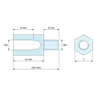 Disegno quotato 12 mm / 6 mm, Distanziatore esagonale filettato maschio/femmina acciaio zincato blu al piombo M4 - chiave da 7 mm