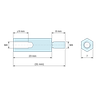 Disegno quotato 23 mm / 8 mm, Distanziatore esagonale filettato maschio/femmina acciaio zincato blu al piombo M4 - chiave da 7 mm