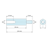 Disegno quotato 26 mm / 8 mm, Distanziatore esagonale filettato maschio/femmina acciaio zincato blu al piombo M4 - chiave da 7 mm