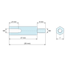 Disegno quotato 27 mm / 8 mm, Distanziatore esagonale filettato maschio/femmina acciaio zincato blu al piombo M4 - chiave da 7 mm
