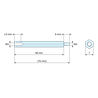 Disegno quotato 68 mm / 8 mm, Distanziatore esagonale filettato maschio/femmina acciaio zincato blu al piombo M4 - chiave da 7 mm