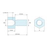 Disegno quotato 6 mm / 10 mm, Distanziatore esagonale filettato maschio/femmina acciaio zincato blu M5 - chiave da 8 mm
