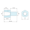 Disegno quotato 10 mm / 10 mm, Distanziatore esagonale filettato maschio/femmina acciaio zincato blu al piombo M6 - chiave da 10 mm
