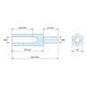 Disegno quotato 30 mm / 14 mm, Distanziatore esagonale filettato maschio/femmina acciaio zincato blu al piombo M6 - chiave da 10 mm