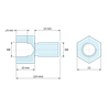 Disegno quotato 10 mm / 14 mm, Distanziatore esagonale filettato maschio/femmina acciaio zincato blu al piombo M8 - chiave da 13 mm
