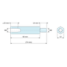 Disegno quotato 60 mm / 14 mm, Distanziatore esagonale filettato maschio/femmina acciaio zincato blu al piombo M8 - chiave da 13 mm