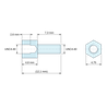 Disegno quotato 4,8 mm / 7,3 mm, Distanziatore esagonale filettato maschio/femmina acciaio zincato blu UNC4-40 - chiave da 4,75 mm