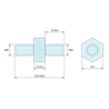 Disegno quotato 3 mm / 5 mm, Distanziatore esagonale filettato maschio/maschio acciaio zincato blu M3 - chiave da 5,5 mm