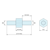 Disegno quotato 4,5 mm / 6,5 mm, Distanziatore esagonale filettato maschio/maschio acciaio zincato blu M3 - chiave da 5,5 mm