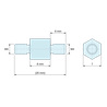 Disegno quotato 8 mm / 6 mm, Distanziatore esagonale filettato maschio/maschio acciaio zincato M4 - chiave da 7 mm