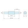 Disegno quotato 15 mm / 11 mm, Distanziatore esagonale filettato maschio/maschio acciaio zincato blu M5 - chiave da 7 mm