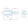 Disegno quotato 10 mm / 6 mm, Distanziatore esagonale filettato maschio/femmina alluminio passivato M3 - chiave da 5,5 mm