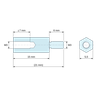 Disegno quotato 15 mm / 6 mm, Distanziatore esagonale filettato maschio/femmina alluminio passivato M3 - chiave da 5,5 mm