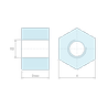 Disegno quotato 3 mm, Distanziatore esagonale filettato femmina/femmina acciaio inox M2 - chiave da 4 mm