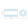 Disegno quotato 8 mm, Distanziatore esagonale filettato femmina/femmina acciaio inox M2,5 - chiave da 4 mm