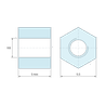 Disegno quotato 5 mm, Distanziatore esagonale filettato femmina/femmina acciaio inox M3 - chiave da 5,5 mm