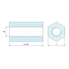 Disegno quotato 14 mm, Distanziatore esagonale filettato femmina/femmina acciaio inox M4 - chiave da 7 mm