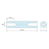 Disegno quotato 37 mm, Distanziatore esagonale filettato femmina/femmina acciaio inox M4 - chiave da 7 mm