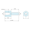 Disegno quotato 5 mm / 6 mm, Distanziatore esagonale filettato maschio/femmina acciaio inox M2 - chiave da 4 mm