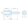 Disegno quotato 7 mm / 6 mm, Distanziatore esagonale filettato maschio/femmina acciaio inox M2 - chiave da 4 mm