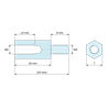 Disegno quotato 16 mm / 8 mm, Distanziatore esagonale filettato maschio/femmina acciaio inox M4 - chiave da 7 mm