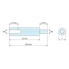 Disegno quotato 31 mm / 8 mm, Distanziatore esagonale filettato maschio/femmina acciaio inox M4 - chiave da 7 mm