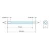 Disegno quotato 75 mm / 8 mm, Distanziatore esagonale filettato maschio/femmina acciaio inox M4 - chiave da 7 mm
