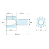 Disegno quotato 10 mm / 12 mm, Distanziatore esagonale filettato maschio/femmina acciaio inox M6 - chiave da 10 mm