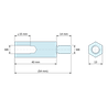 Disegno quotato 40 mm / 14 mm, Distanziatore esagonale filettato maschio/femmina acciaio inox M8 - chiave da 13 mm