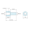 Disegno quotato 4,8 mm / 6,4 mm, Distanziatore esagonale filettato maschio/femmina acciaio inox UNC4-40 - chiave da 4,75 mm