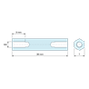 Disegno quotato 38 mm, Distanziatore esagonale filettato femmina/femmina ottone nichelato al piombo M4 - chiave da 7 mm