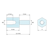 Disegno quotato 6 mm / 5 mm, Distanziatore esagonale filettato maschio/femmina ottone nichelato al piombo M2 - chiave da 4 mm