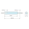 Disegno quotato 30 mm / 6 mm, Distanziatore esagonale filettato maschio/femmina ottone nichelato al piombo M2,5 - chiave da 5 mm