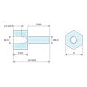 Disegno quotato 5 mm / 8 mm, Distanziatore esagonale filettato maschio/femmina ottone nichelato al piombo M2,5 - chiave da 6 mm