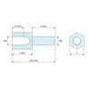 Disegno quotato 7 mm / 8 mm, Distanziatore esagonale filettato maschio/femmina ottone nichelato al piombo M3 - chiave da 5 mm