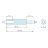 Disegno quotato 30 mm / 10 mm, Distanziatore esagonale filettato maschio/femmina ottone nichelato al piombo M4 - chiave da 7 mm