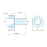 Disegno quotato 5 mm / 8 mm, Distanziatore esagonale filettato maschio/femmina ottone nichelato al piombo M5 - chiave da 8 mm